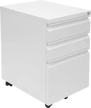 3 Drawer File Cabinet with Lock and Wheels, Under Desk Storage Filing Pedestal for Home Office, No Assembly Small Rolling File Cabinet for Legal, Letter, and A4 Files in White