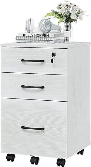 3 Drawer Wood Mobile File Cabinet, Under Desk Storage Drawers Small File Cabinet for Home Office (White)