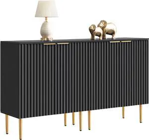 57" Modern Sideboard Buffet Cabinet - Elegant Storage Credenza with 4 Doors & Adjustable Shelf, Space-Saving Console Coffee Bar Table for Entryway, Kitchen, Living Room or Hallway