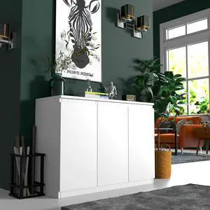 White Buffet Storage Cabinet with 3 Door, 43" W Coffee Bar Cabinet, Kitchen Buffet Sideboard for Living Room, Kitchen, 43.3" W x 31.5" H