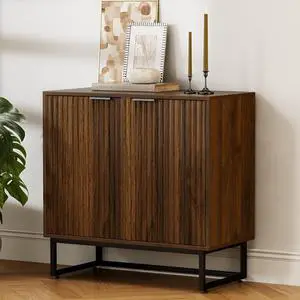 Fluted Storage Cabinet Sideboard Buffet Cabinet, Modern Accent Cabinet with Adjustable Shelves, Credenza, Entryway Console Table for Living Dining Room, Brown