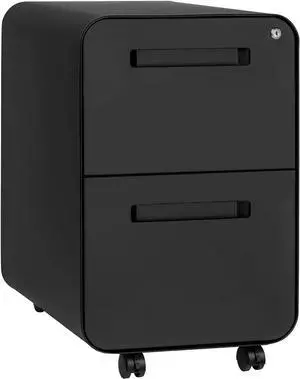 Stockpile 2 Drawer Mobile File Cabinet with Lock - Under Desk Metal Filing Cabinet, Legal/Letter File Folders, Wheels and Stationary Feet, Pre-Assembled, Black