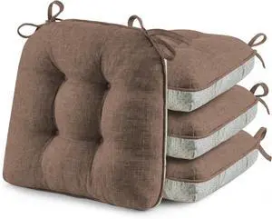 ® Chair Cushions for Dining Chairs, Tufted Memory Foam Chair Pads with Non-Slip Backing, Kitchen Seat Cushions with Ties, Washable Seat Pad Set of 4, 15.5" x 15.5" x 4", Coffee