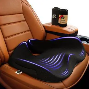 Car Seat Cushion for Driving  Orthopedic Memory Foam Car Seat Pad for Sciatica, Tailbone, and Back Pain Relief for Long Drives. Bonus: with Extra Non-Slip/Washable Cover(Black)