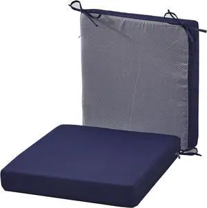 18.5 x 16 Inch Outdoor Chair Cushions for Patio Furniture, UV Resistant Non Slip Waterproof Replacement Patio Seat Cushion with Ties Set of 2, Navy Blue