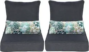 Outdoor Chair Cushion, 24 x 24 Inch Water-Resistant, Fade-Resistant Olefin Fabric Patio Seat Cushions with Removable Cover and Adjustable Straps for Outdoor Furniture, Set of 2, Charcoal