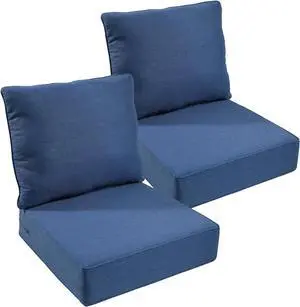 Outdoor Chair Cushions Set of 2, Waterproof 24x24 Patio Chair Cushion, 6" Thickened Seat Cushion for Outdoor Furniture, Couch Cushion Replacement, Include 2 Back & 2 Seat Cushions, Thick/Blue