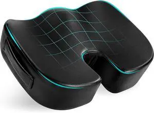 Luxury Seat Cushion, 4 Inch Extra Thick Memory Foam for Pressure Relief, Sciatica, Tailbone Pain & Back Pain Relief, Multi-Use for Bleachers, Car, Gaming, Office Chair (Black)