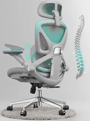 Ergonomic Mesh Office Chair, Adjustable Lumbar High Back Desk Chair 400lbs, 4D Flip-up Arms, 3 Tilt Backrest, 3D Headrest, PU Wheels, Swivel Rolling Computer Seating for Long Desk Work - Grey