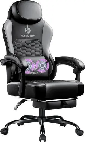 Gaming Chair with Massage and Packet Spring Cushion,Ergonomic Gamer Chairs for Adults with Footrest 300lbs,High Back Gamer Leather Chair with Headrest and Lumbar Support