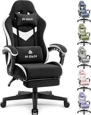 Video Gaming Chair Office Computer Desk Use Ergonomic Reclining Backrest Adjustable Armrests Lumbar Support Footrest High Density Foam Breathable Fabric Heavy Duty Base (Black)