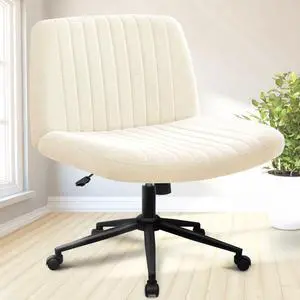 Criss Cross Chair with Wheels & Pads Home Office Cross Legged Chairs Ergonomic Computer Desk Task Wide Seat for Bedroom Vanity Comfy Swivel (Beige)
