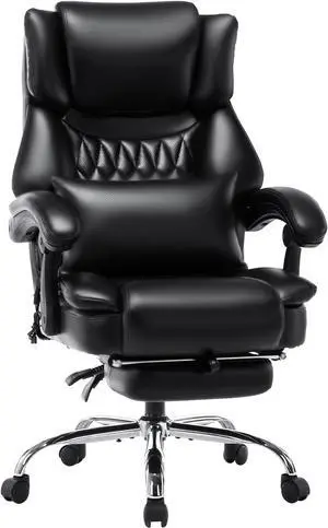 High Back Massage Reclining Office Chair with Footrest - Executive Computer Home Desk Massaging Lumbar Cushion, Adjustable Angle, Breathable Thick Padding for Comfort