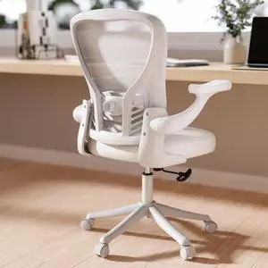 Computer Desk Chair, Ergonomic Office Desk Chairs with Mesh Back, Adjustable Lumbar Support, Height, 3D Flip-up Arms, Wheels, Rocking Function (All White)