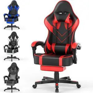 Red Gaming Chair with Large Mouse Pad, Ergonomic Computer Office Chair with Wider Seat Cushion, Reclining PU Leather Gamer Chair with Footrest for Adults, High Back Video Game Chair