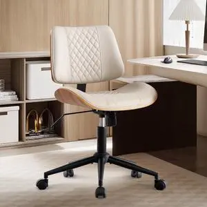 BV Home Office Chair No Arms with Wheels, Armless Small Desk Chair,Task Computer Office Desk Chair for Casual Office Small Space,Study Room,Reading Room(Beige)