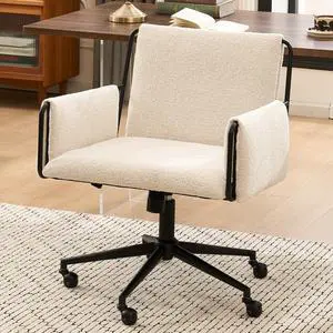 Kidol &S hellder Office Chair with Arm, Swivel Desk Chair with Adjustable Height Perfect for Home Office, Bedroom, Makeup Room, Beige