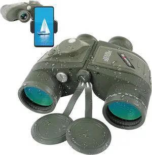 10X50 Binoculars with Compass and Rangefinder,Phone Adapter,Strap,BAK4 Prism FMC Lens,Shockproof IPX7 Waterproof Military Tacticle Binocular for Adults with Birdwatching Sailing Boating Hunting