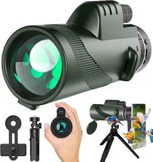 Monocular-Telescope 80x100 High Powered Monoculars High Definition for Adults High Powered with Smartphone Adapter Telescope Hunting Wildlife Bird Watching Travel Camping Hiking-Green