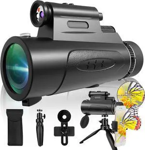 Monocular Telescope with Lights HD Monoculars 80x100 for Adults High Powered Monocular for Hunting with Smartphone Holder & Tripod, Handheld Telescope Suitable for Bird Watching Stargazing-Black