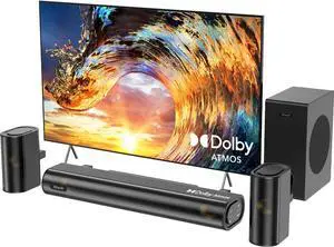 4.1ch Sound Bar with Dolby Atmos, 300W Sound Bar for Smart TV with Subwoofer, 2 Front Surround Speakers, Soundbar for TV Speaker, Adjustable Bass, Surround Sound System for TV, HiElite A41