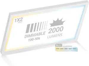1x2 FT LED Flat Panel, 5CCT 2700K/3000K/3500K/4000K/5000K Selectable, 2000LM, 22W, Internal Driver, Dimmable, 120V, CRI90, 1 x 2 Surface Mount Panel, 12x24 Flush Mount LED Light, 1" Inch Thin