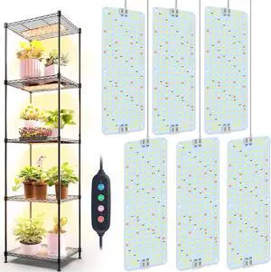 6Pack Panel Grow Lights for Indoor Plants, Seed Starting, Vegetables, Pot Plants, Bonsai with Timer, Ultra-Thin Under Cabinet & Shelf Full Spectrum LED Plant Growing Lamps, Multi-Panels Free Connect