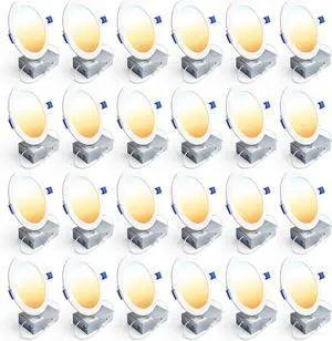 24 Pack 6 Inch LED Recessed Ceiling Light, Dimmable, 2700K-5000K 5CCT, 1200LM 12W 120V, High Brightness Canless Wafer Downlight - ETL&FCC&IC