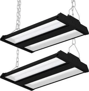 LED Linear High Bay Shop Light 2-Pack, 150W 20250LM 0-10V Dimmable 5000K Daylight, Adjustable Tilt Hanging Black High Bay LED Shop Lighting Fixtures for Garage Warehouse Workshop ETL