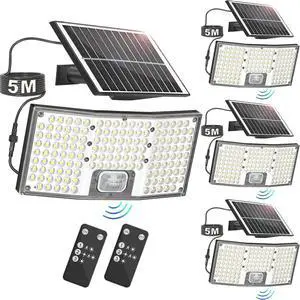 4-Pack Solar Flood Lights Outdoor Motion Sensor, 4000LM LED Solar Light with Remote, 3 Modes, Waterproof Dusk to Dawn Solar Powered Security Lights, 16.4FT Cable Split Wall Lighting for Yard