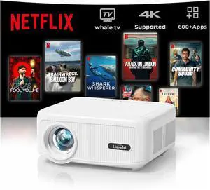Projector with WiFi and Bluetooth [for Netflix & 600+ Native Apps 800 ANSI] Outdoor-Projector: Electric Focus 4P Keystone,  L02 1080P Portable-Mini-Movie-Projector Whale TV