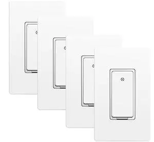Smart Light Switch, 2.4GHz Wi-Fi Switch Compatible with Alexa and Google Home, Schedule, Timer, APP Control, Single Pole, Need Neutral Wire, No Hub Required, White, 4PK