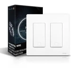 Zigbee Smart Switch 2 Gang, No Neutral Wire Required, Inteligente Single Pole Light Switches, Compatible with Alexa Google Assistant, Remote Control, Require  Hub