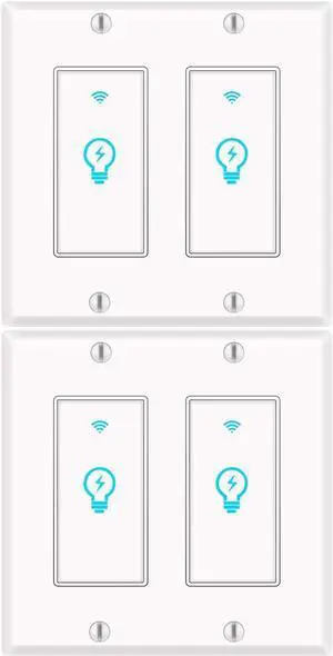 Smart Light Switch, Alexa Double Switch 2 Gang with Timing Schedule and Remote Control, Neutral Wire Needed, Compatible Google Home, Single Pole (4Pack)