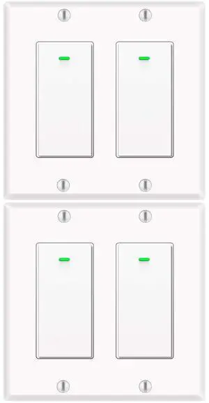 Smart light switch 2gang, Works with Alexa, Compatible Google Assistant, No Hub Required, Home WiFi Wireless, Suit for 1/2/3/4 Gang Switch Box, Neutral Wire White 4pack