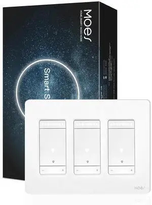 3 Way Smart Star Ring Dimmer Switch, 2.4GHz WiFi Dimmable Light Switch,Neutral Wire Required, Life APP Remote Control, Works with Alexa & Google Assistant, Timer Schedule White Gang