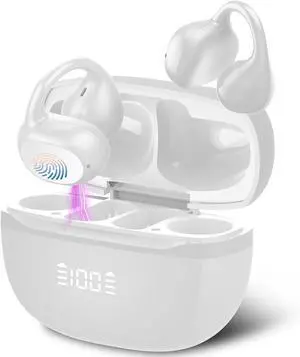 Open Ear Earbuds,Wireless Earbuds Bluetooth 5.4 Ergonomic Clip-On buds, Bone Conduction Over The Headphones 48H Playtime, Perfect Running for Sports IPX7 Waterproof Touch Controls