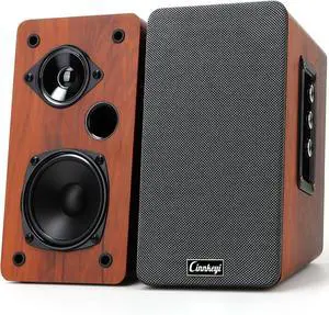 50W Wooden Bookshelf Speakers, Passive 2.0 Computer Speakers,PC Speaker Bluetooth/RCA/AUX3.5mm/USB Inputs TV Speakers for TV/PC/Laptop/Turntable, Strong Bass TV/Turntable