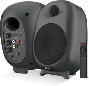 Usa HiFi 60W Powered Bluetooth Bookshelf Monitor Speaker Set, Optical RCA Input, Bass/Treble Adjustable,Deep Bass, 3 Audio Mode,Studio Computer Desk Stereo System,Remote Control,Black - PBKSR40