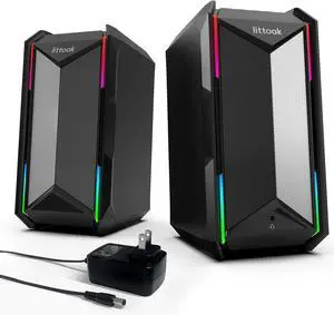Computer Speakers for Music and Gaming, DC Adapter Powered Desktop PC or Laptop, Bluetooth 5.3 Speaker, 10 RGB Modes, 3.5mm Aux in, Headphone Port, Type-c 30W, 3 EQ