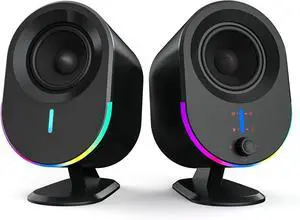 Computer Speakers,  Bluetooth PC DC Powered Gaming Speaker with 3 EQ Modes, Stereo Speakers 6 RGB Aux in, Headphone, USB port for Laptop/Desktop/TV, 2*15W, 2.0 CH