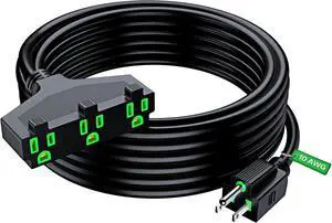 10/3 Extension Cord 30 Feet, 10AWG Black, ETL Listed, 3 Prong Plug 3-Outlet SJTW Heavy Duty Indoor, Weather Resistant - Power for Garden, Lawn, Appliances, 30ft