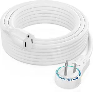 Extension Cord 30 Ft  360° Rotating Flat Plug, 3-Prong Grounded, Heavy Duty 14AWG Wire UL Certified, Indoor Power Cable Ideal for Long Reach & Tight Spaces White