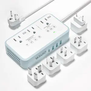 International Power Converter 110-240V to 110V Step Down Voltage 2000W Max with 4-Port USB Charging, Type A/B/C/E/F/G/I Travel Adapter for Europe, UK, China, Japan, Africa, US