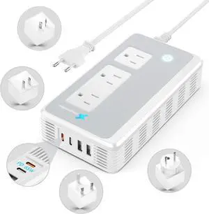 220V to 110V Voltage Converter US Europe for Curling Iron and Hair Straighteners, Power European Travel Plug Adapter with 2 USB A & C Ports (Type ACGI-Global-65W Fast Charging)