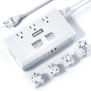 800W Pure Sine Wave Voltage Converter US to Europe - 220V 110V for European Travel, Power Adapter Combo with 35W PD and 30W QC USB Chargers Using U.S. Devices Abroad