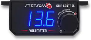 4in1 - Universal Bass Knob with Voltmeter, Gain Control + On/Off Switch + High to RCA Input Converter, Blue LED Display, One Touch On/Off Display, Continuous Touch On/Off Amplifier