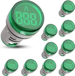 Digital Led Display Indicator Ammeter, 0-100A Max AC380 Current Meter and 220V - Gauge Meter, Tester Amp Monitor - AD101-22AM Model, Circle Panel, Green (10 Pack)