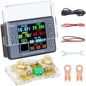 Digital Multimeter, DC 8-100V 100A Battery Monitor 12V 24V 36V 48V 60V Volt Amp Watt Meter, Big Color Screen LCD Display Capacity Time Power Voltmeter Ampmeter for RV Solar Panel Battery Charge