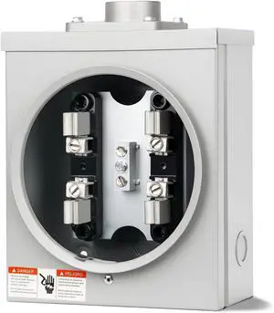 100 Amp Meter Socket, 4 Jaw Meter Base, 600V 3 Wire Ring Type, with Horn Bypass Meter Cover Plate, Suitable for Overhead/Underground Feed